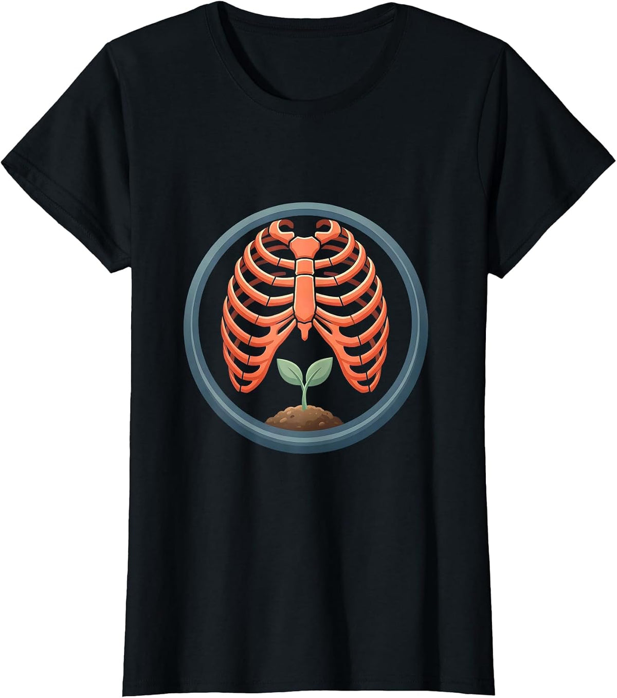 Mental Health Matters Ribcage Seedling Growth Art T-Shirt - Black