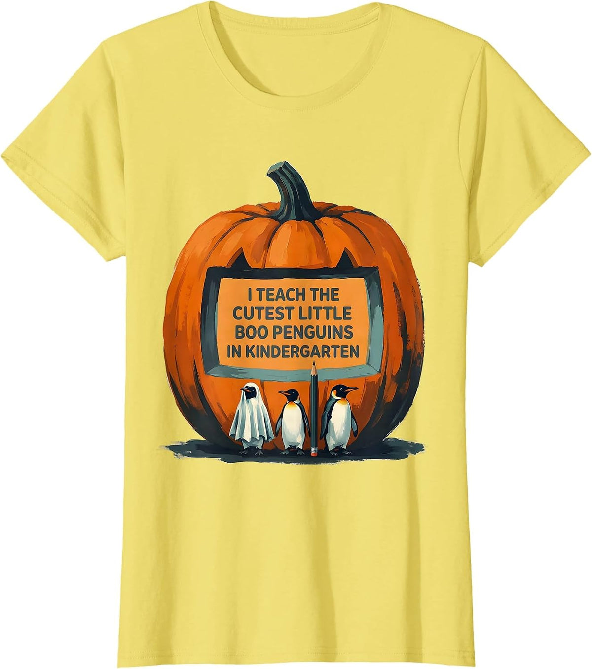 Women's I Teach The Cutest Little Boo Penguins In Kindergarten T-Shirt - Lemon Yellow