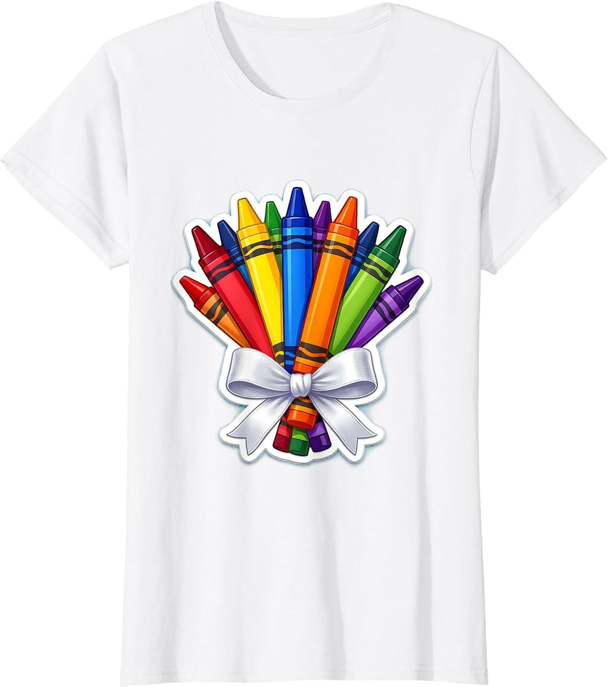 Third Grade Teacher Crayon Bouquet Illustration T-Shirt - White