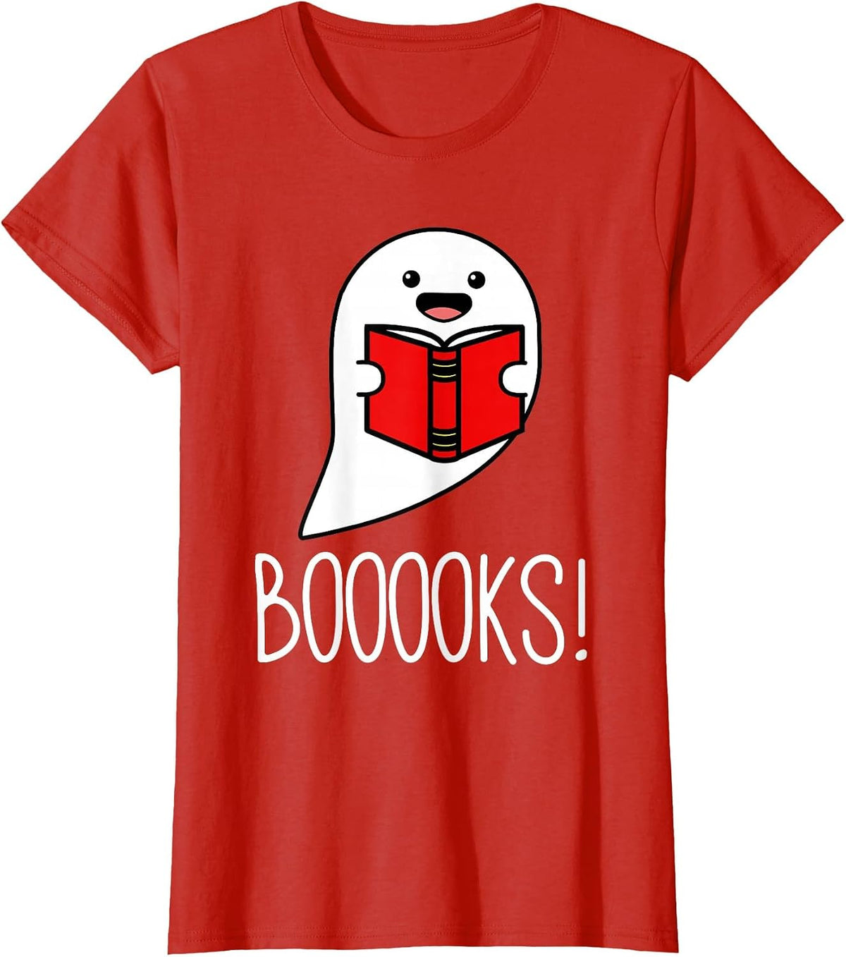 Booooks Funny Halloween Reading Teacher Ghost Librarian T-Shirt - Red