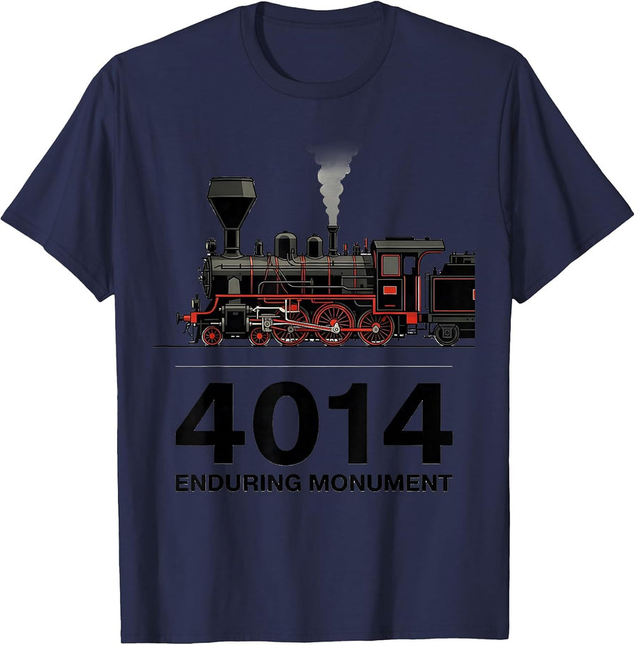 4014 Enduring Monument Vintage Steam Locomotive Railroad T-Shirt - Navy Blue
