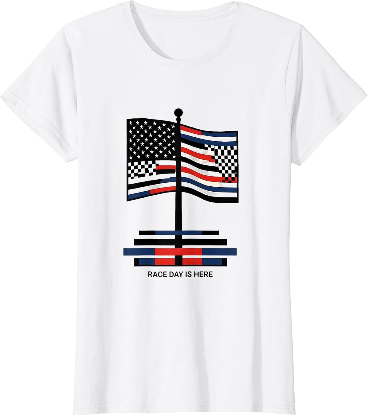 Women's Race Day Is Here Patriotic Drag Racing Checkered Flag T-Shirt - White