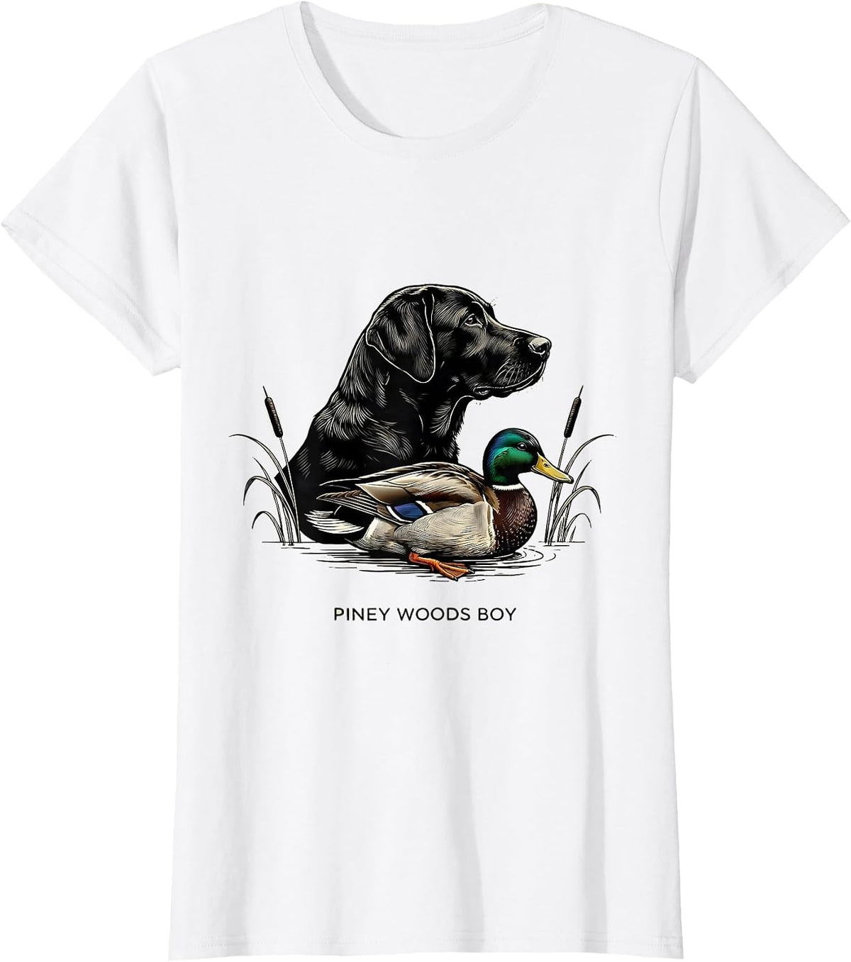 Piney Woods Boy Vintage Labrador Duck Hunting Marsh Scene T-Shirt - White