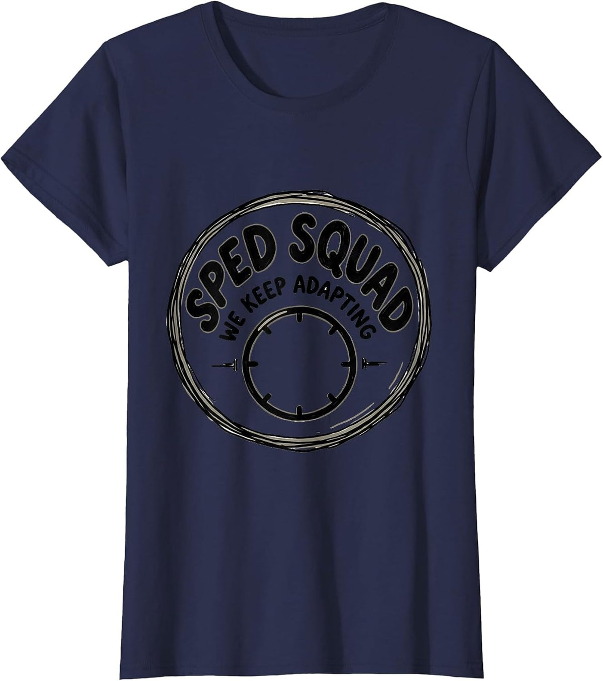 Women's SPED Squad We Keep Adapting Hand-Sketched Teacher T-Shirt - Navy Blue