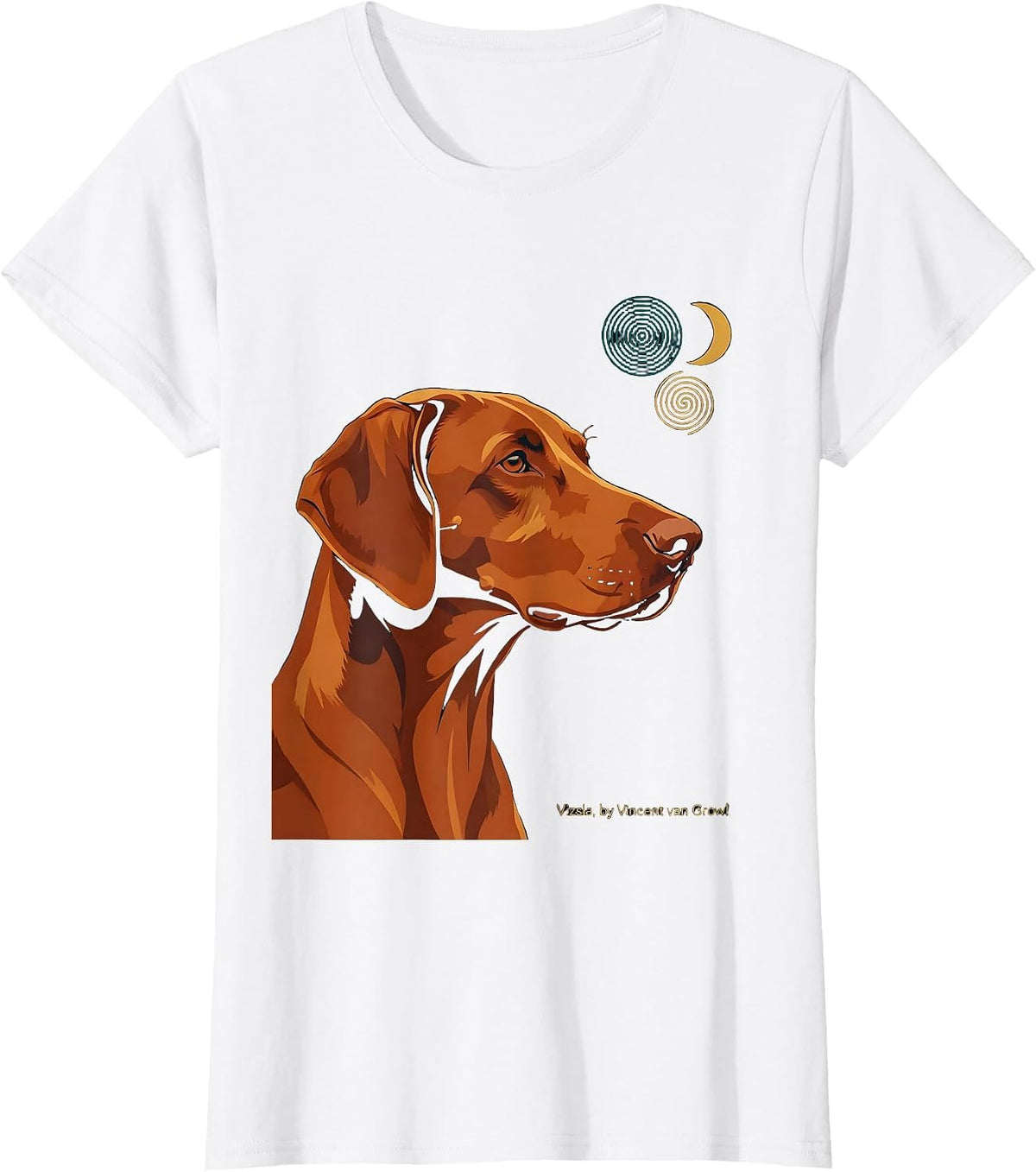 Vizsla, by Vincent van Growl Artistic Dog Portrait Breed T-Shirt - White