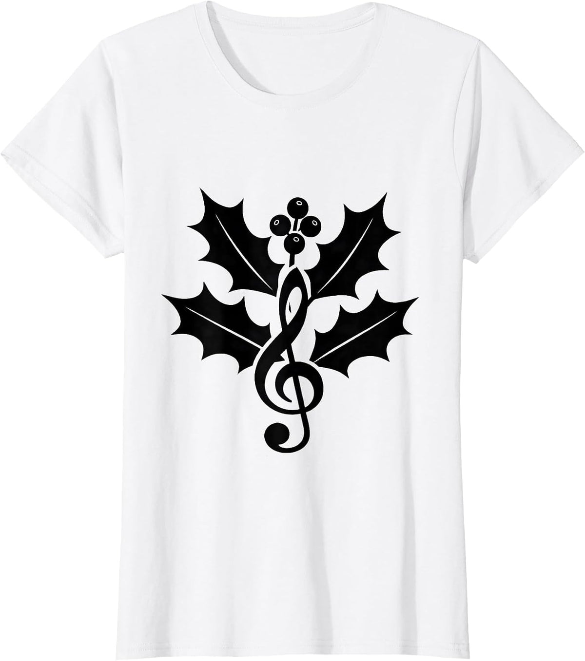 Holly Treble Clef Music Teacher Christmas T-Shirt - White