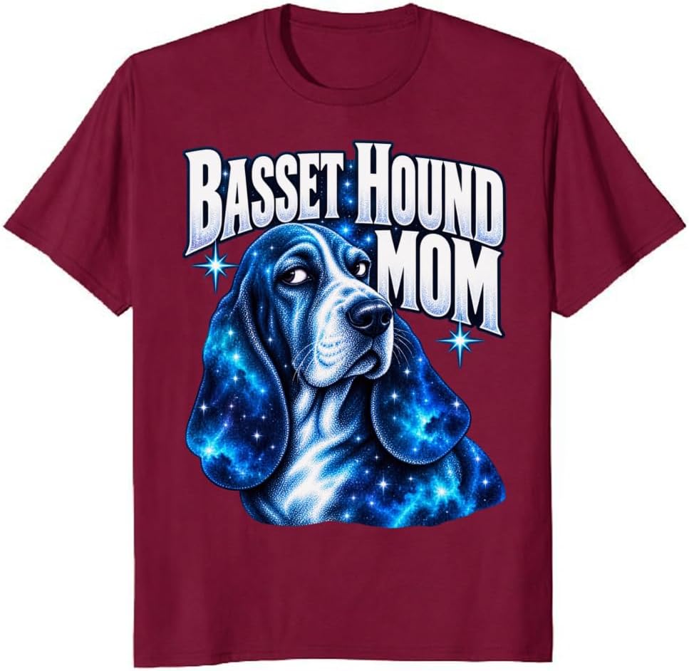 Basset Hound Mom T-Shirt Retro Botanical Dog Portrait Tee - S7