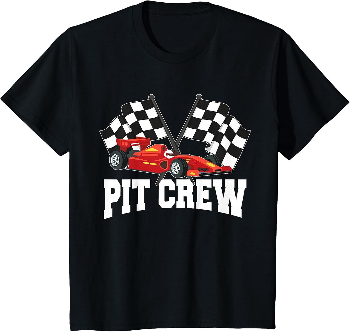 Pit Crew Car Racing Party and Checked Flag T-Shirt - Black