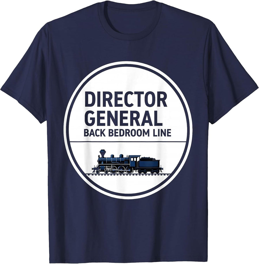 Director General Back Bedroom Line Vintage Steam Train T-Shirt - Navy Blue