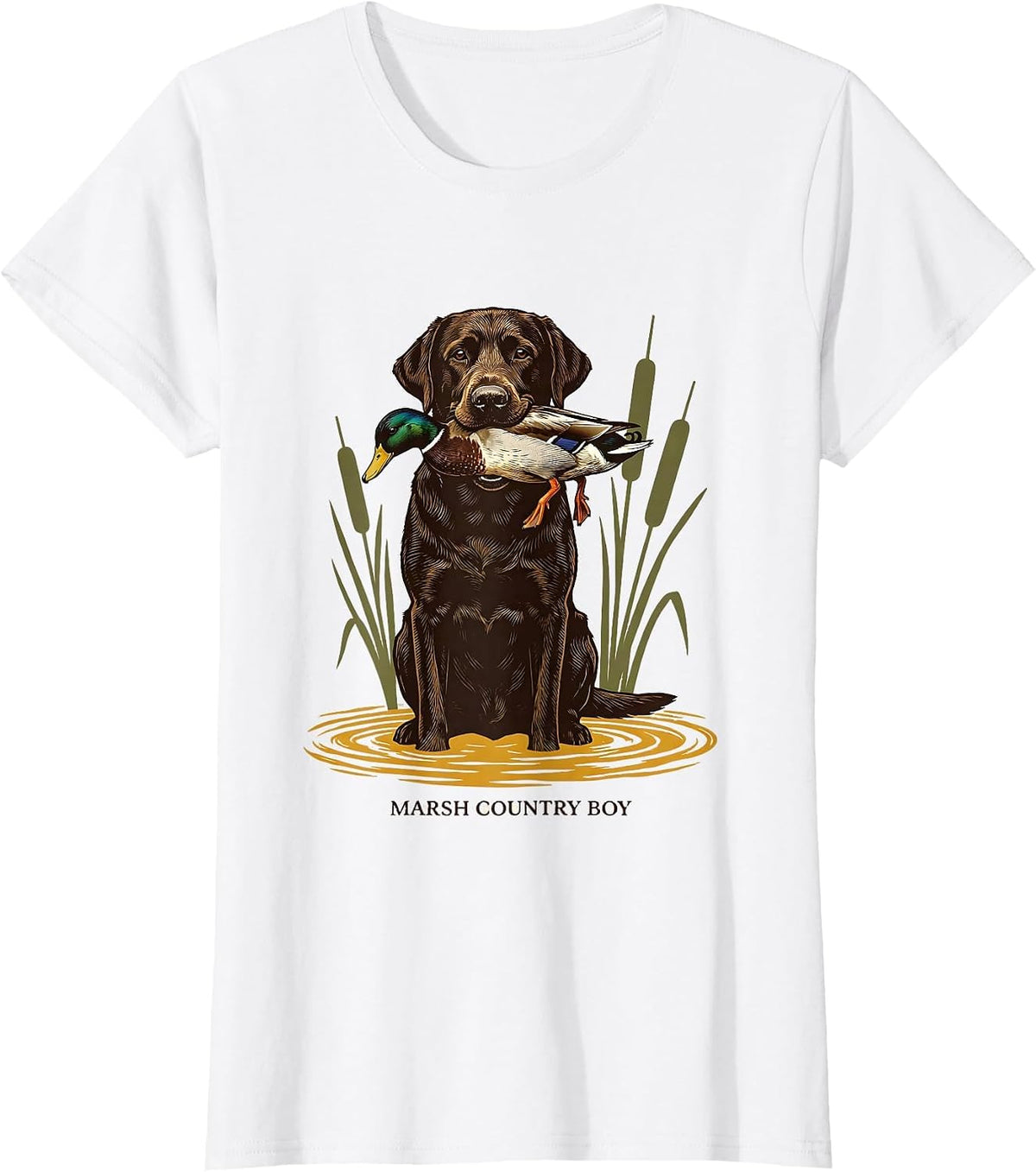 Marsh Country Boy Screenprint Poster Labrador Duck Hunting T-Shirt - White