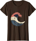 Women's Red White and Blue Layered Ocean Wave Graphic T-Shirt - Brown