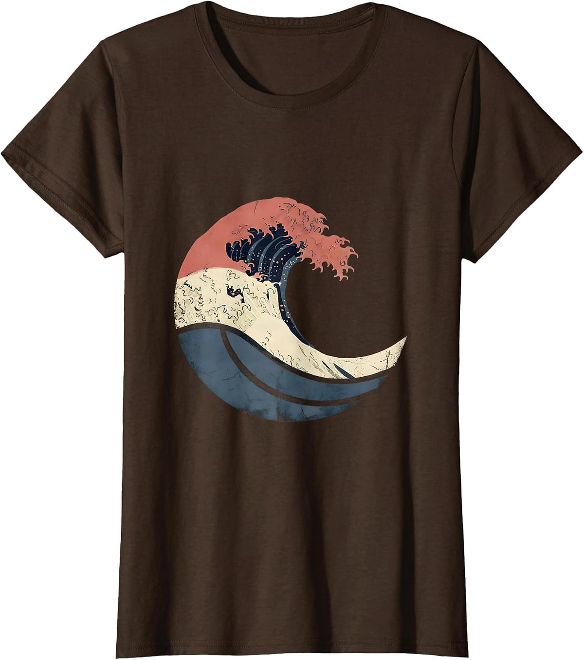 Women's Red White and Blue Layered Ocean Wave Graphic T-Shirt - Brown