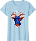 Women's GOAT As Advertised Funny Goat Humor Sticker Style T-Shirt - Baby Blue