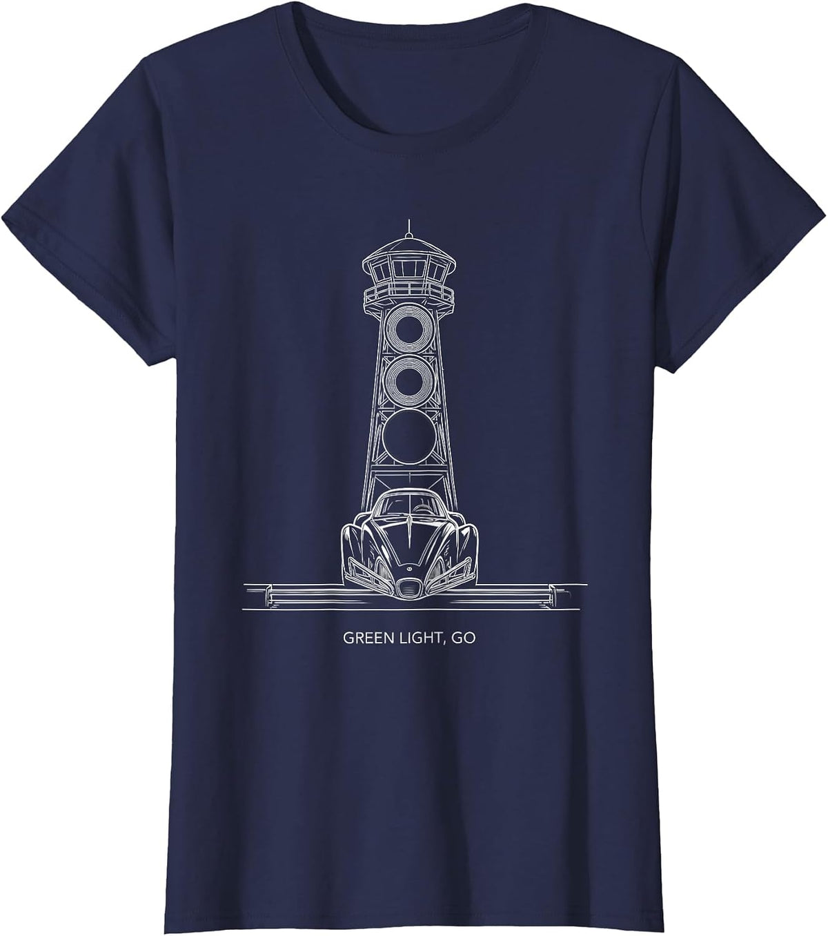 Women's Green Light Go Racing Fan Drag Strip Driver Competitive T-Shirt - Navy Blue