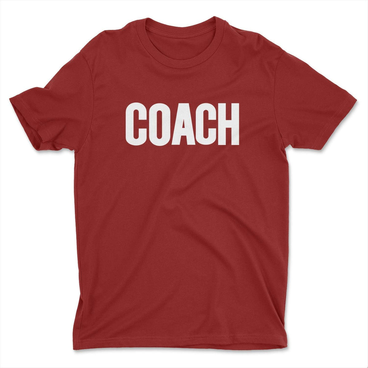 Coach Men's T-Shirt Sports Team Ringspun Cotton Tee Screen Printed Solid Design - Maroon-white