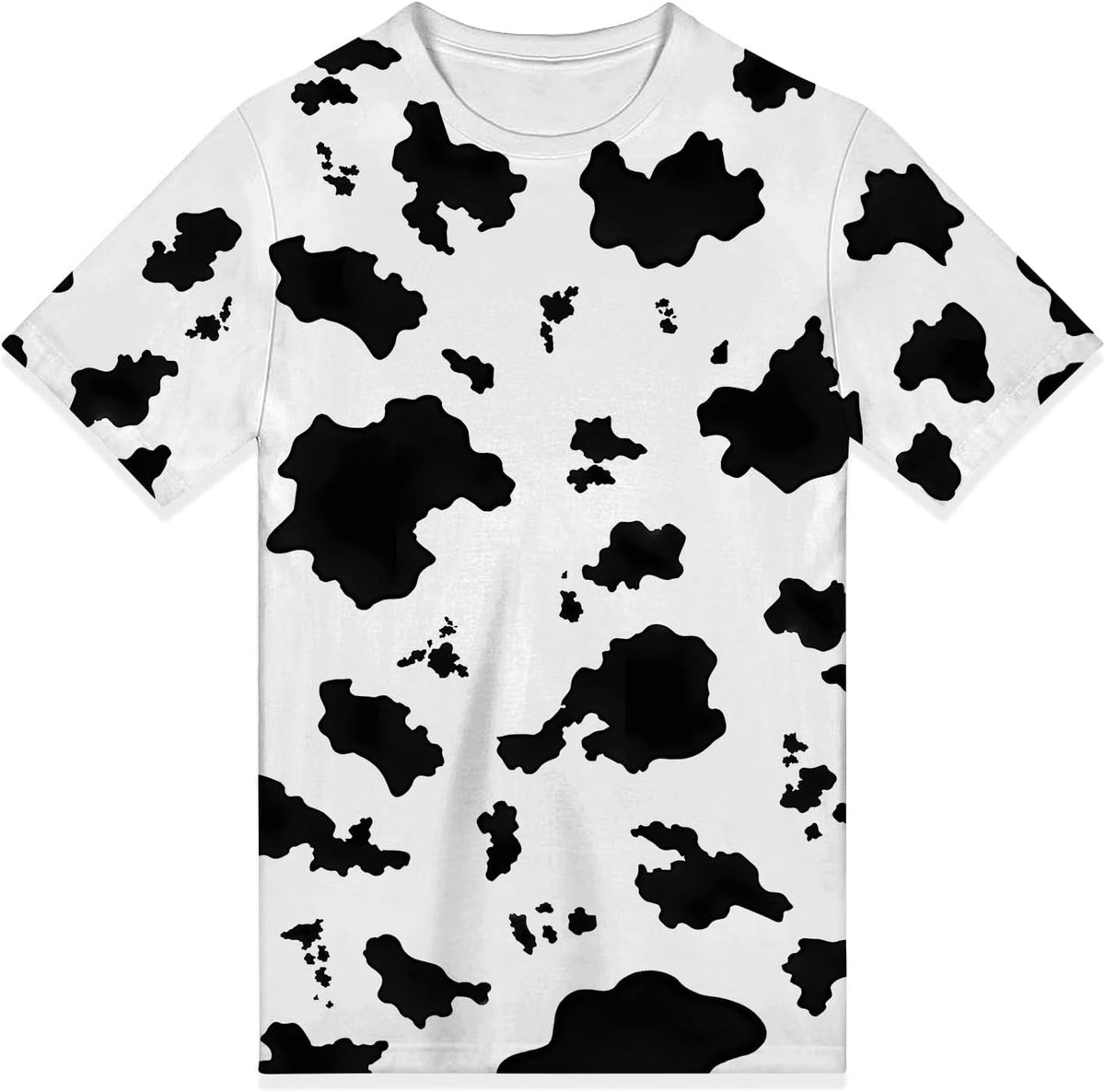 Cow Print Crew Neck Short Sleeve T-Shirt - 02 Black Cow