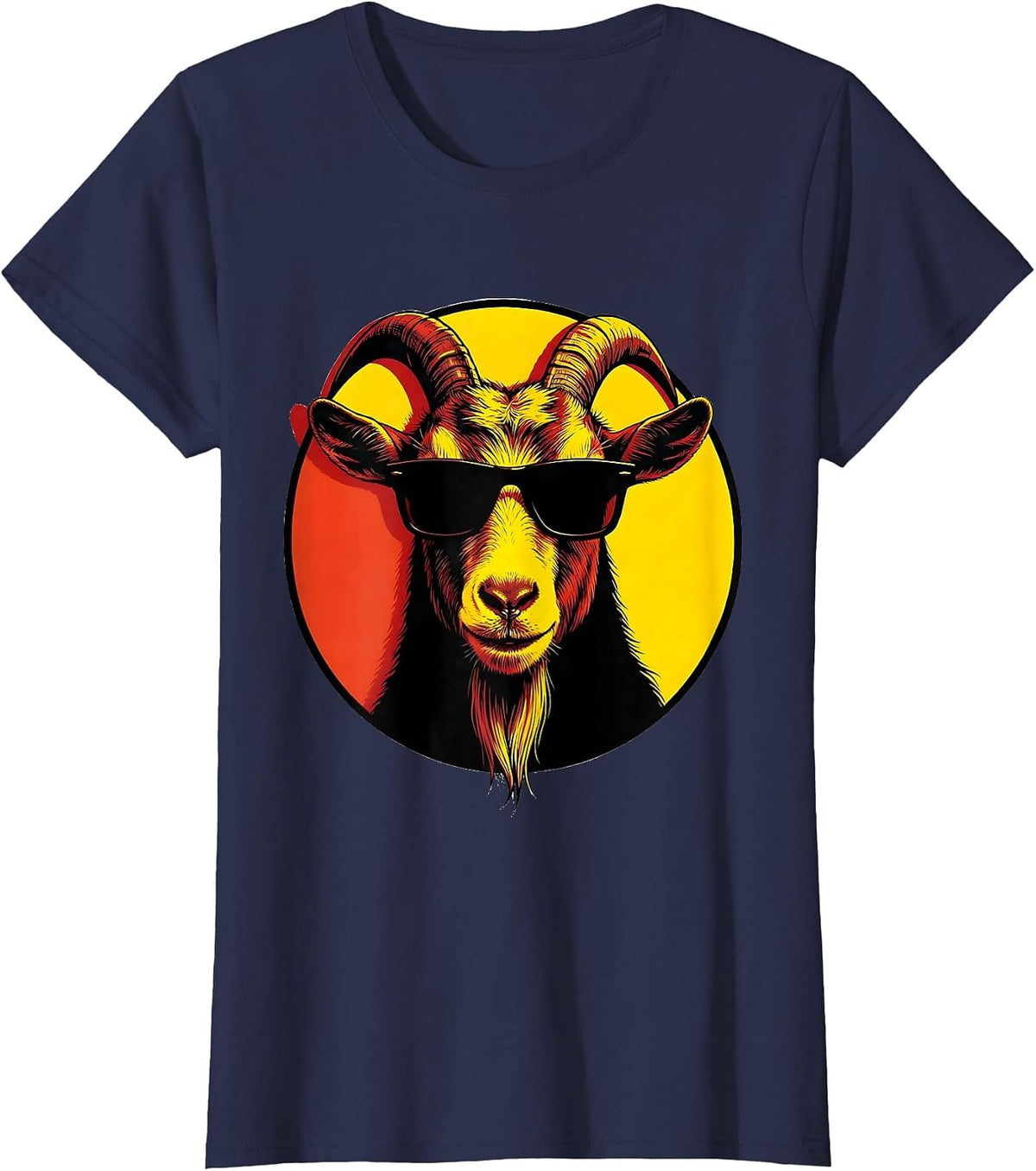 Women's Goat Sunglasses Pop Art Animal Humor Novelty T-Shirt - Navy Blue