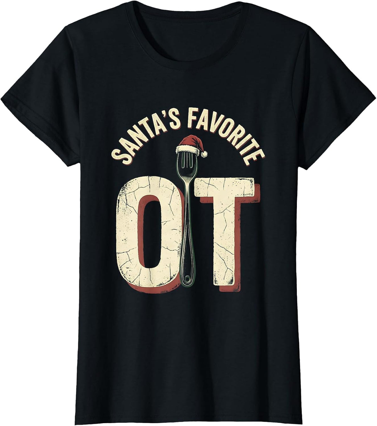 Women's Santa's Favorite OT Distressed Occupational Therapy T-Shirt - Black