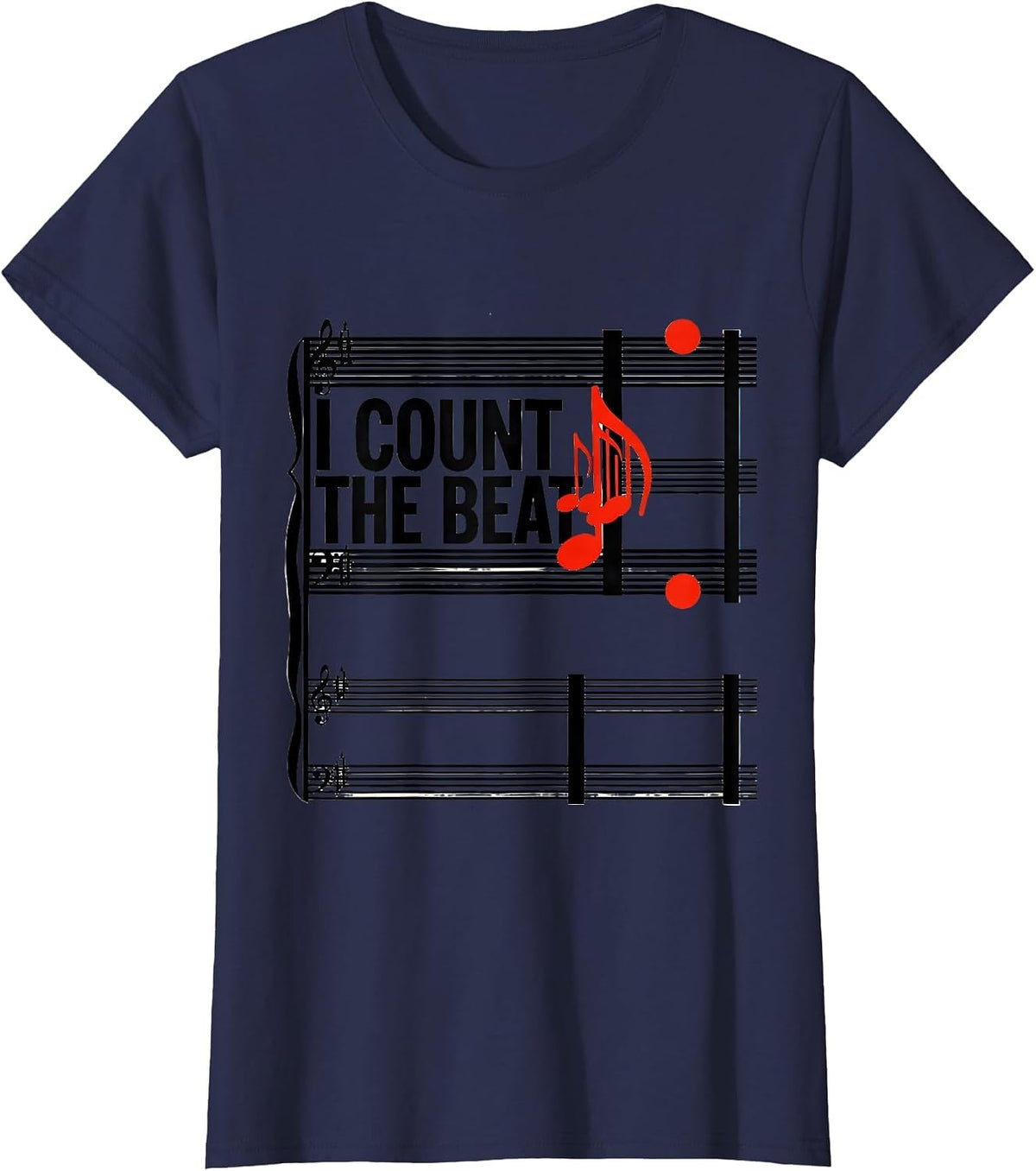 Women's I Count The Beat Geometric Musician Humor Gift For Music T-Shirt - Navy Blue
