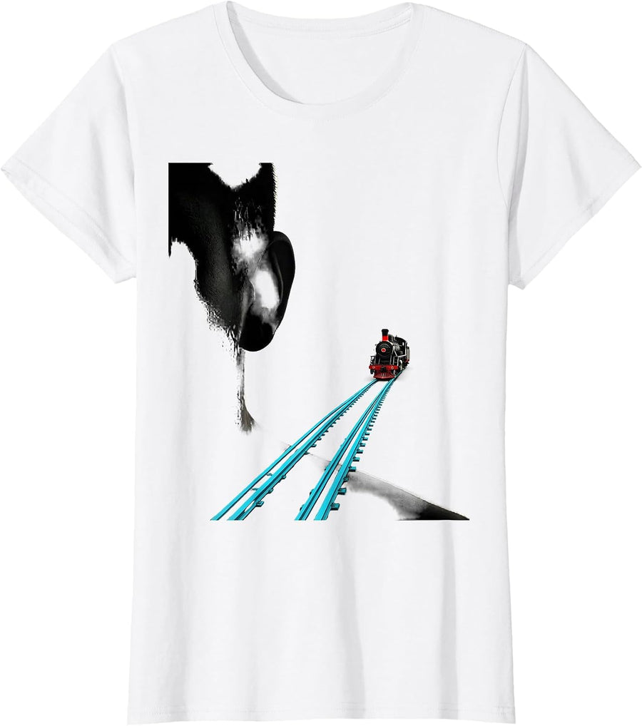Women's Steam Locomotive Train Enthusiast Deadpan Humor Vintage T-Shirt - White