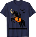Rearing Horse Pumpkin Halloween Spooky Horse Lover T-Shirt - Navy Blue