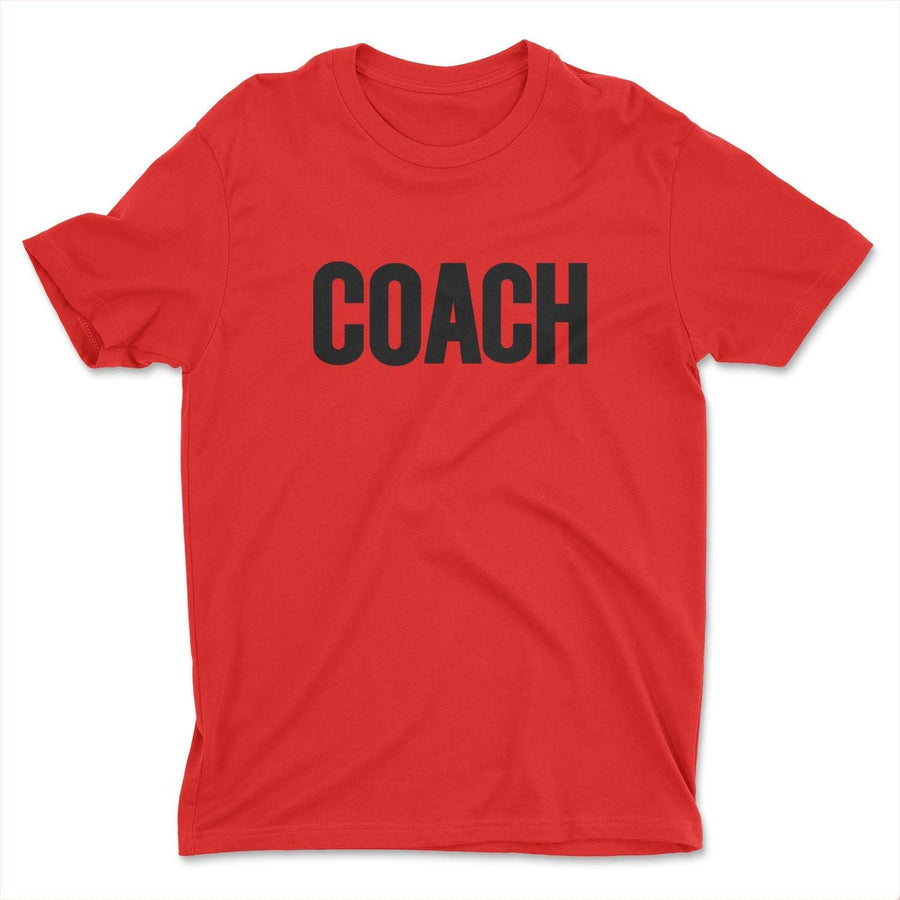 Coach Men's T-Shirt Sports Team Ringspun Cotton Tee Screen Printed Solid Design - Red-black