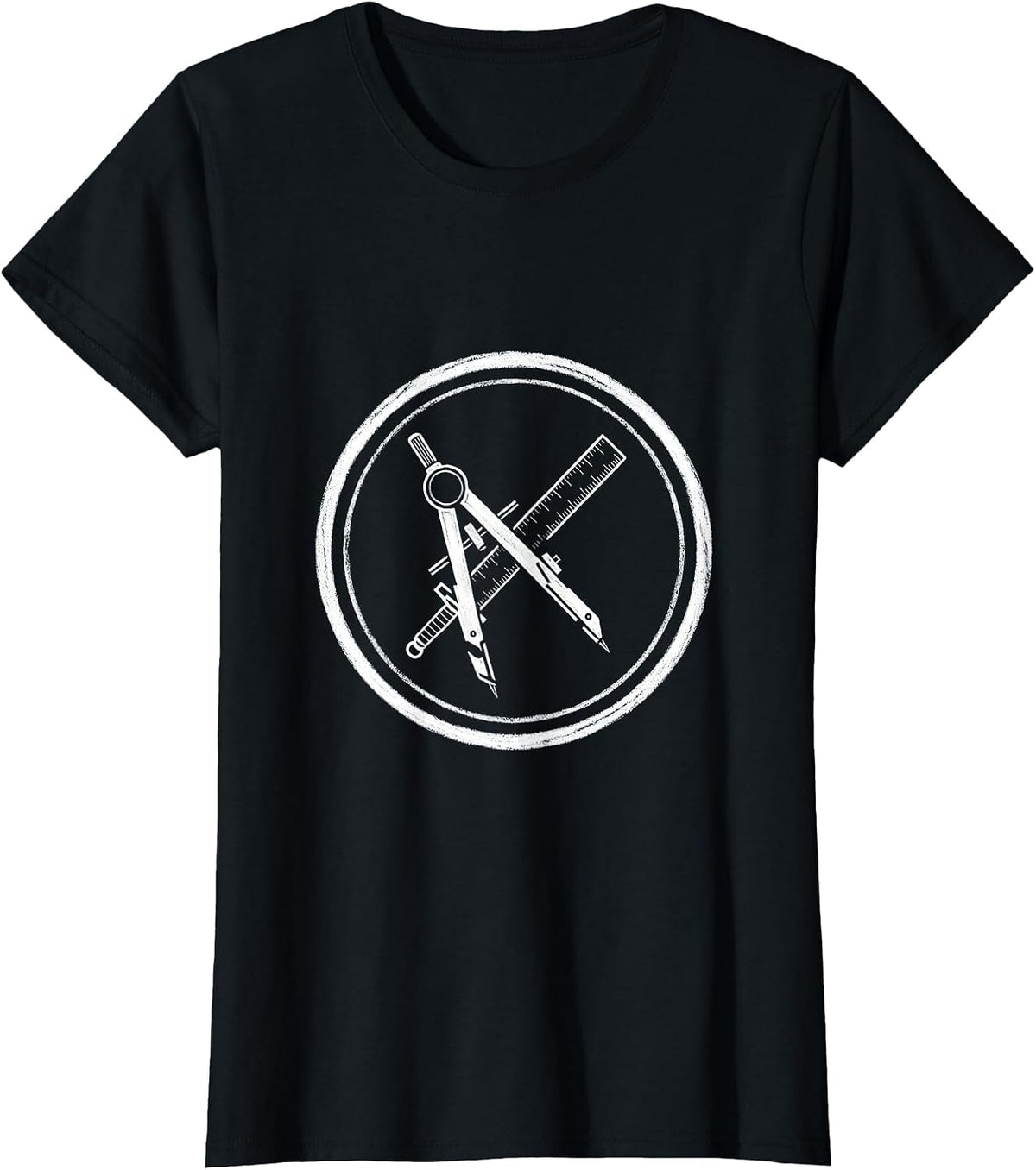 Women's Math Teacher Ruler Compass Crossed Swords Design T-Shirt - Black