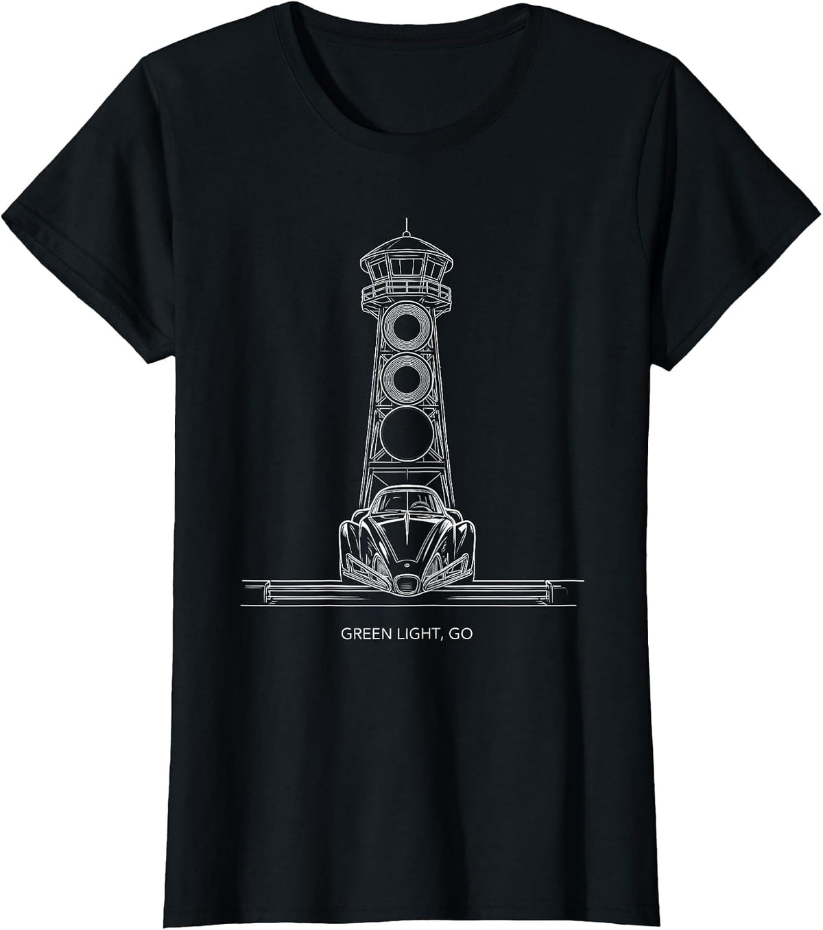 Women's Green Light Go Racing Fan Drag Strip Driver Competitive T-Shirt - Black