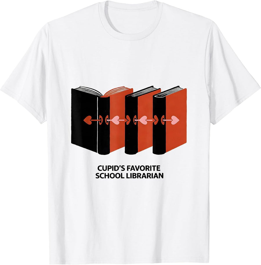 Men's Cupid's Favorite School Librarian Funny Valentine Teacher T-Shirt - White