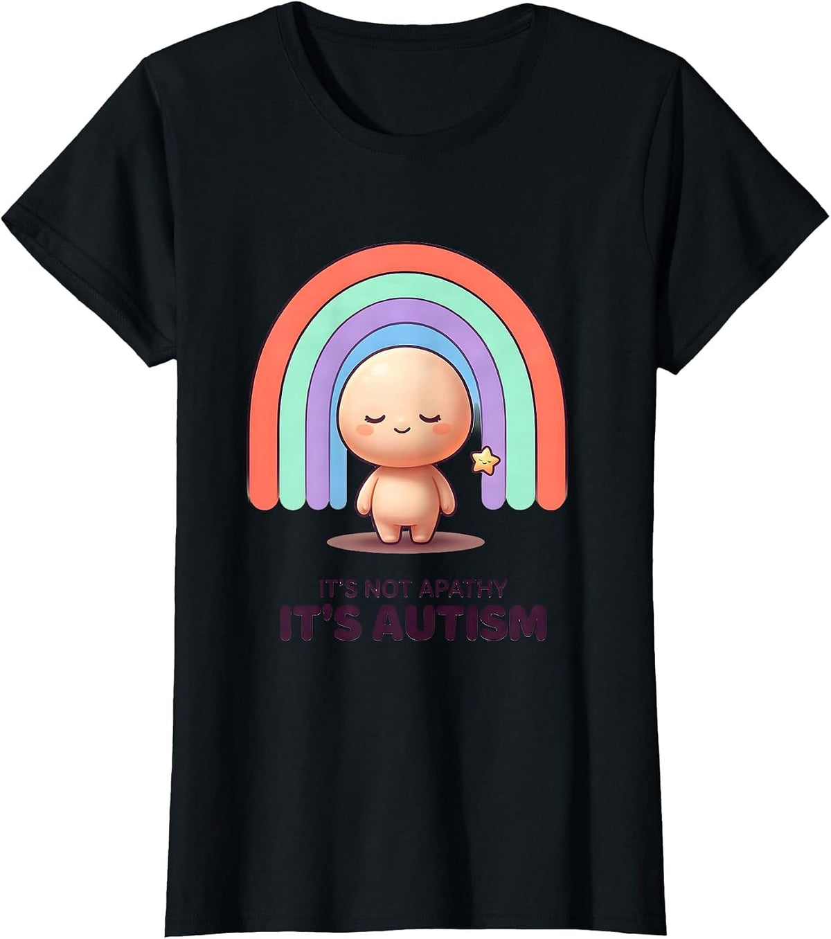 Women's It's Not Apathy It's Autism Cute Kawaii Neurodiversity T-Shirt - Black