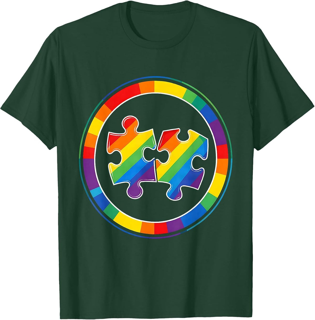 Neurodiversity Puzzle Pieces Unity Graphic T-Shirt - Dark Green