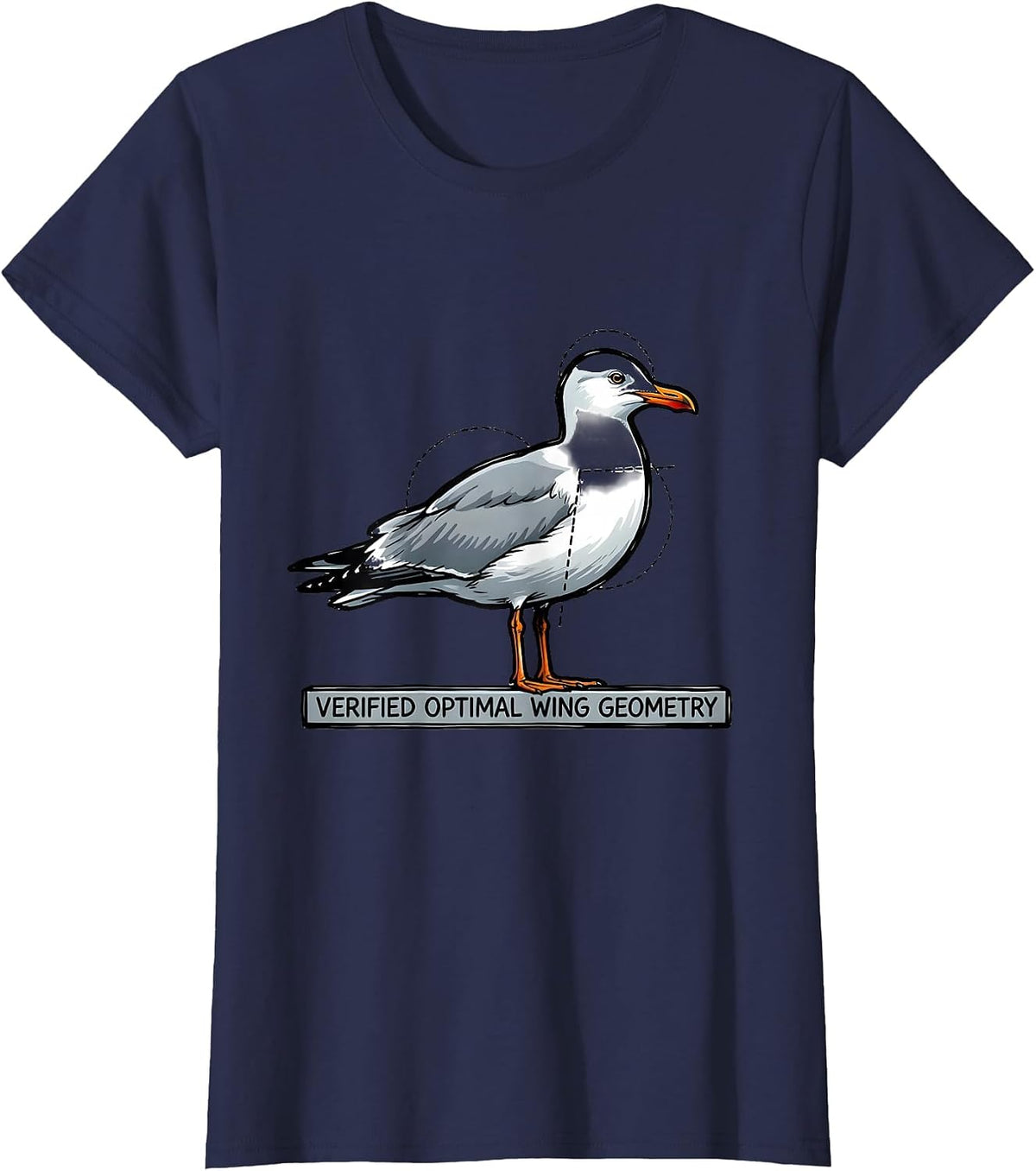 Women's Verified Optimal Wing Geometry Funny Math Teacher Bird Pun T-Shirt - Navy Blue