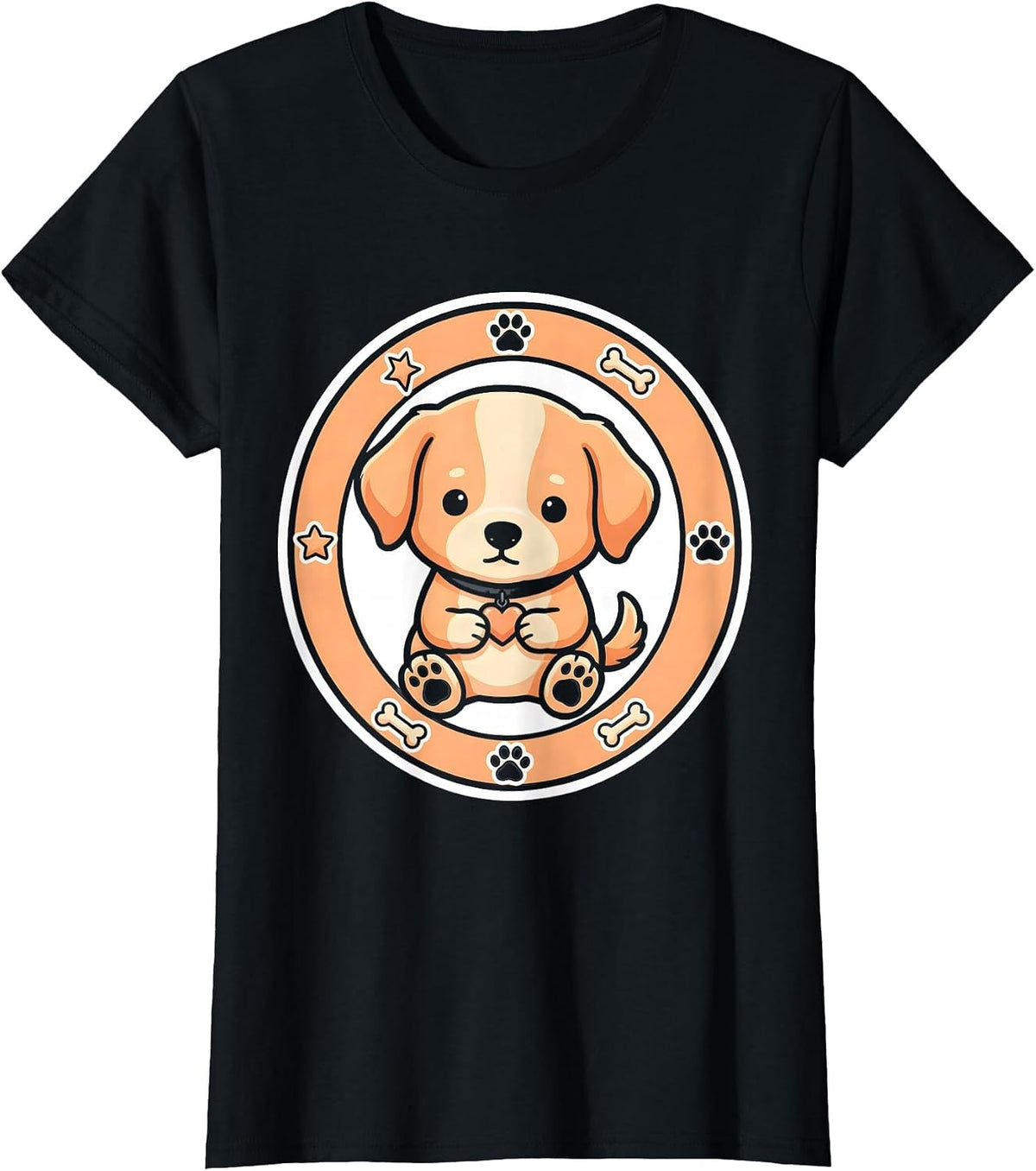 Cute Kawaii Puppy Hug Heart Dog Lover Gift T-Shirt - Black