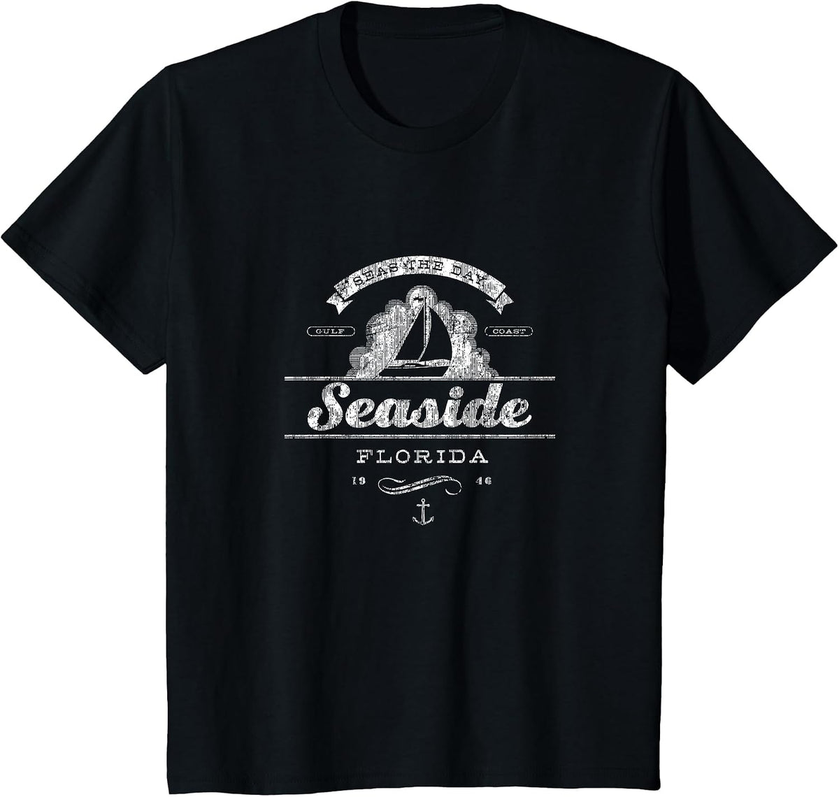 Seaside FL Sailboat T-Shirt Vintage Nautical Throwback Tee T-Shirt - Black