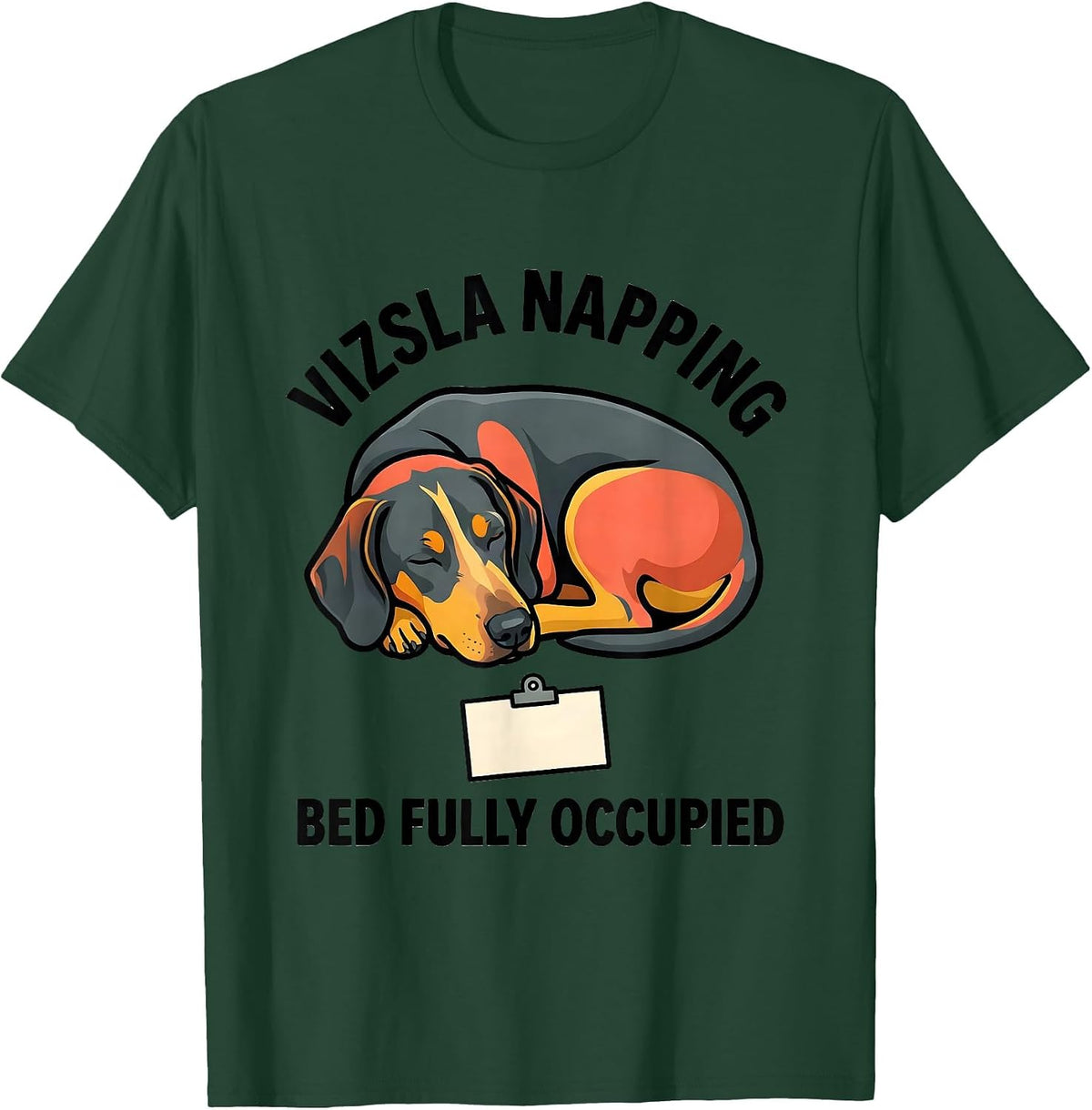 Men's Vizsla Napping Bed Fully Occupied Flat Vector Pet Lover T-Shirt - Dark Green