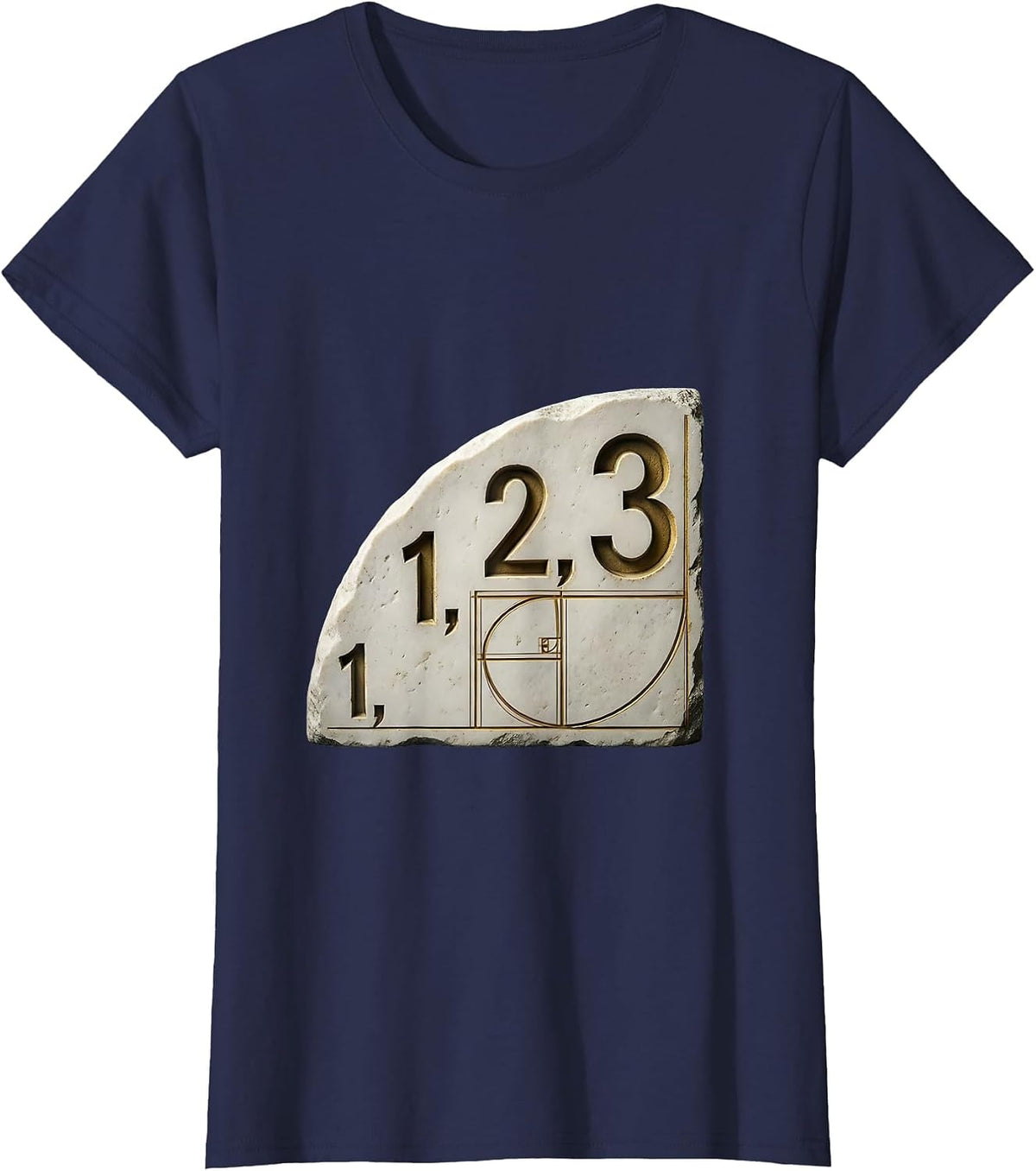 Women's 1, 1, 2, 3 Fibonacci Golden Ratio Sacred Geometry Math T-Shirt - Navy Blue
