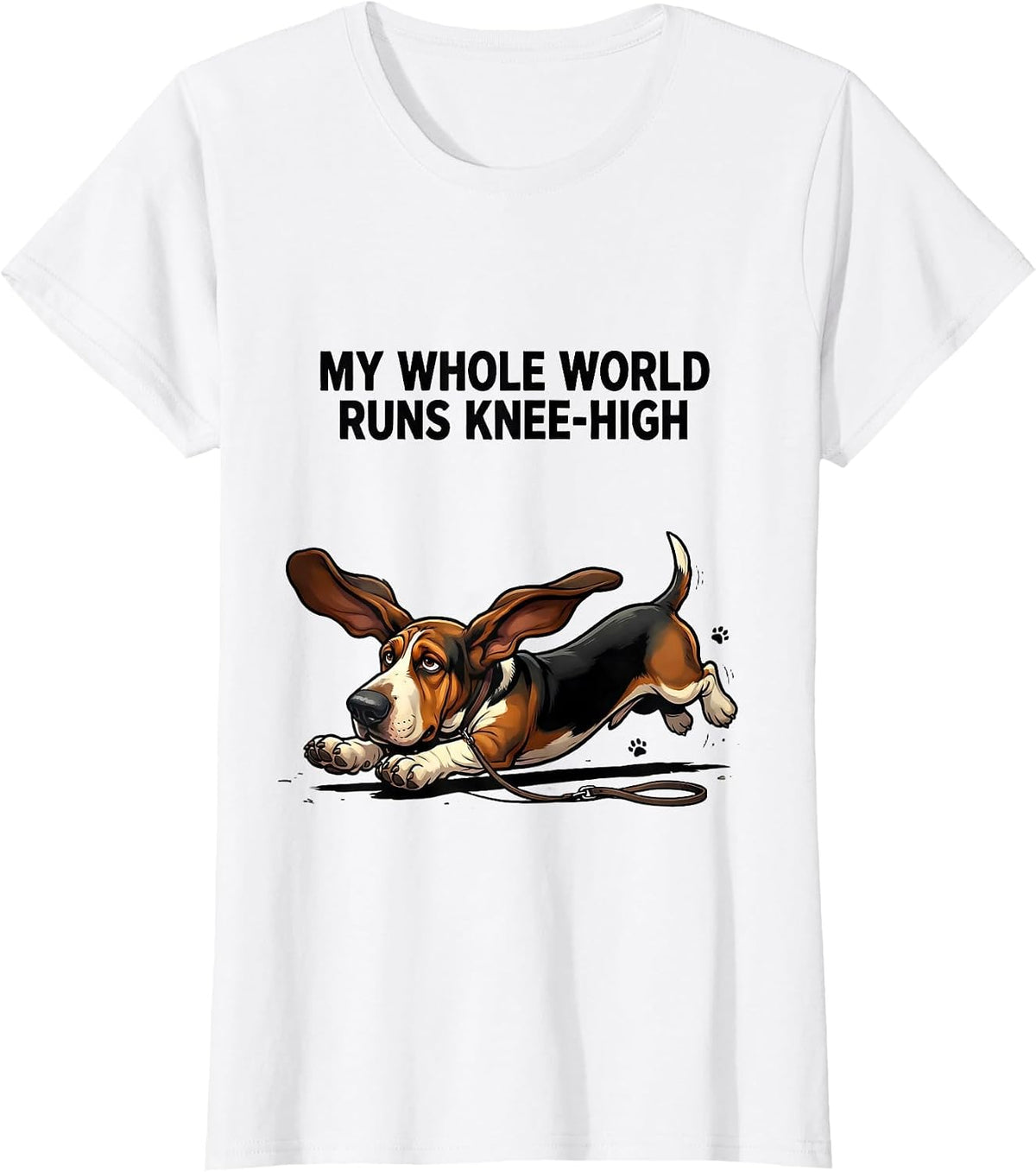 Women's My Whole World Runs Knee-High Funny Basset Hound Dog Lover T-Shirt - White