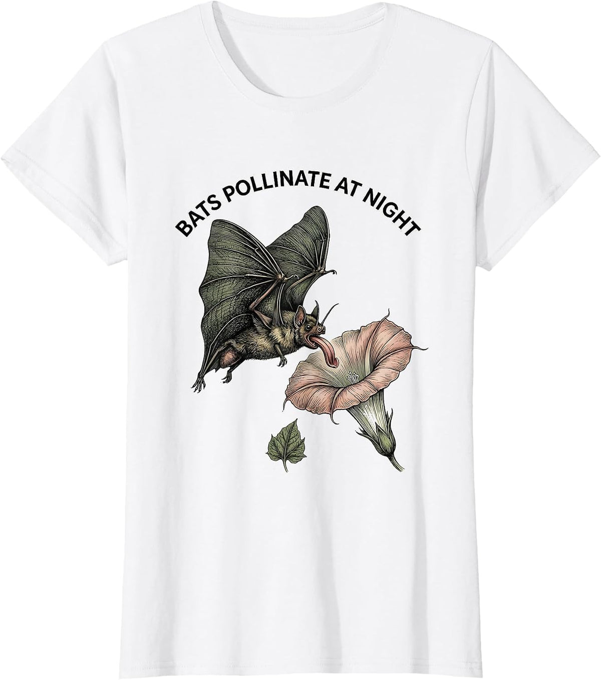 Women's Bats Pollinate At Night Botanical Bat Lover Halloween Nature T-Shirt - White