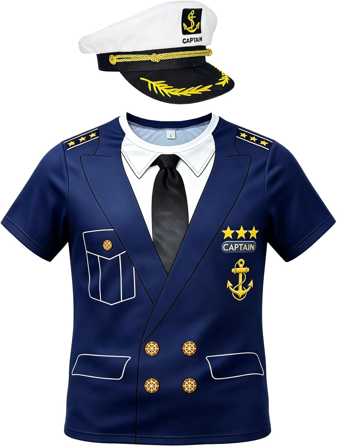 Boat Captain Shirt & Captains Hats Set, 3D Print T-Shirt Yacht Rock Attire - Upgraded Cap & T-shirt Set