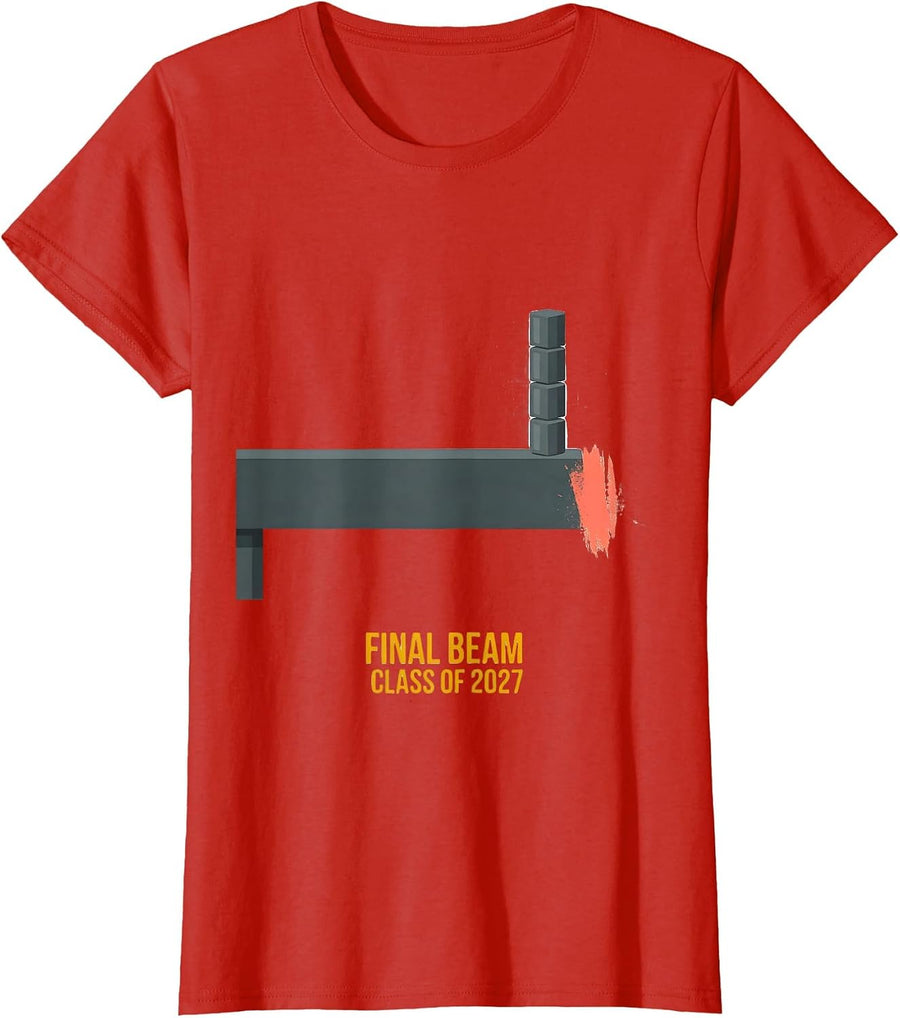 Women's Final Beam Class Of 2027 Senior Mom Gymnastics Senior Night T-Shirt - Red