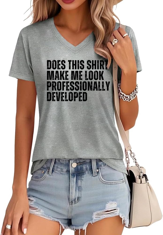 Does This Shirt Make Me Look Professionally Developed T-Shirt Unisex Tee - Vneck-grey