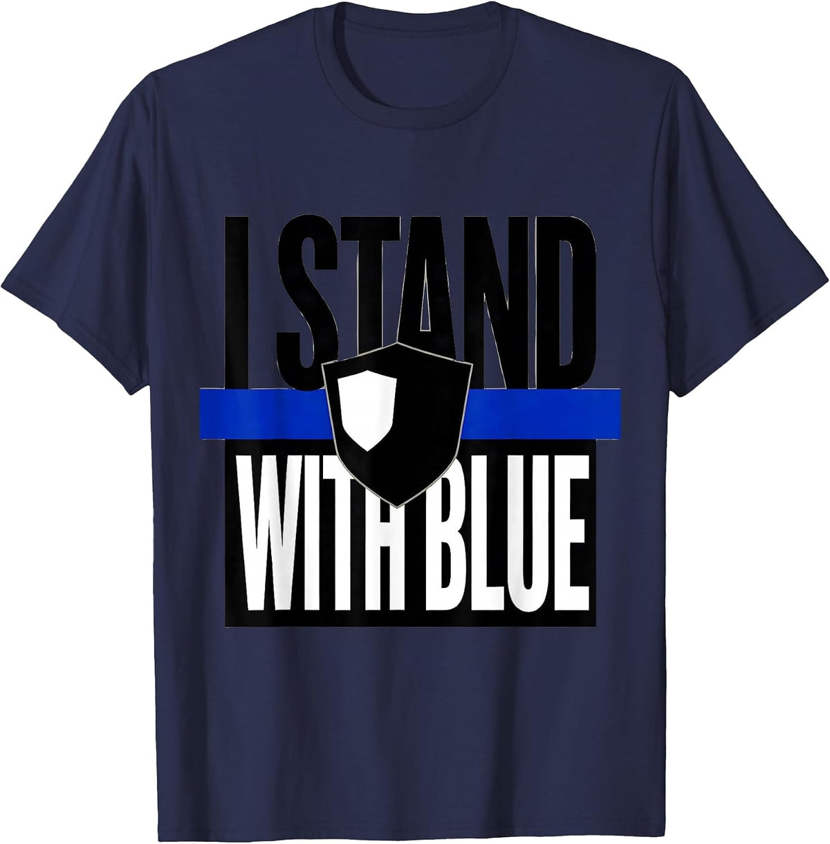 I Stand With Blue Brutalist Graphic Thin Blue Line Police T-Shirt - Navy Blue
