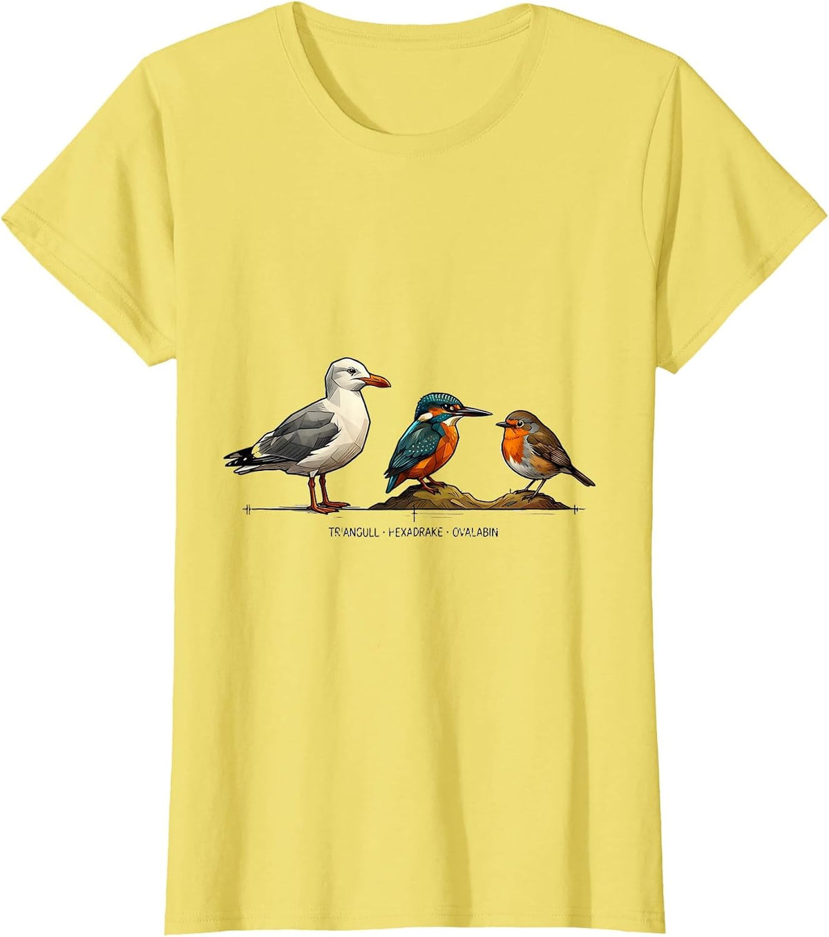 Women's Triangull Hexadrake Ovalabin Funny Bird Pun Math Teacher T-Shirt - Lemon Yellow