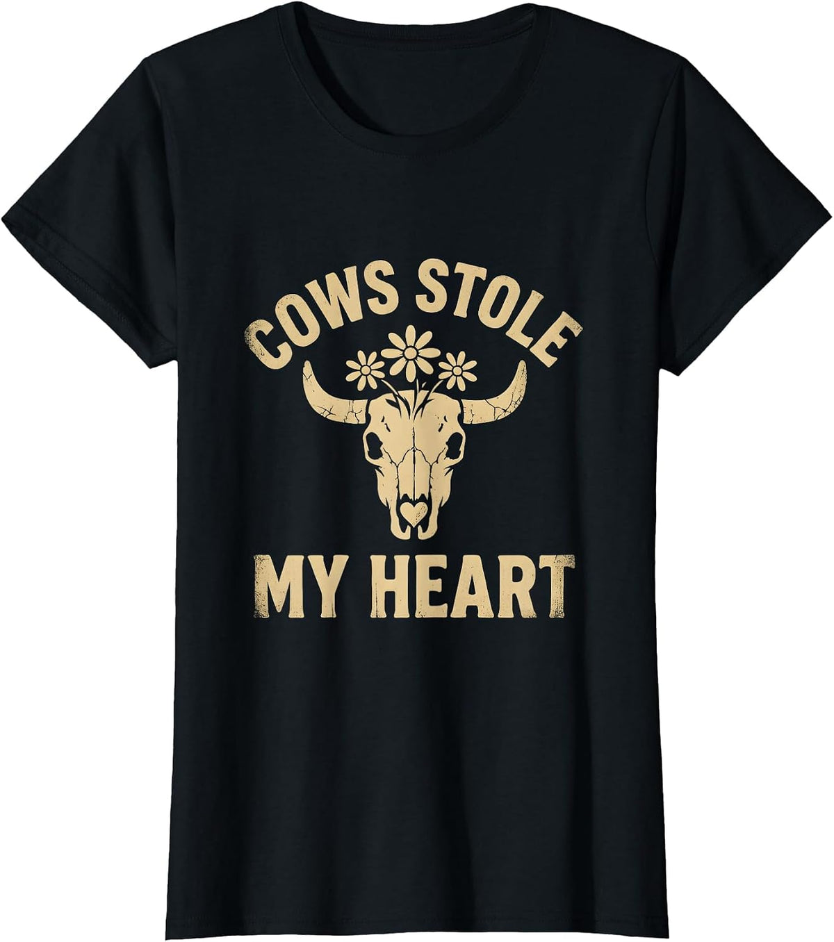 Cows Stole My Heart Cute Cow Lover Design T-Shirt - Black