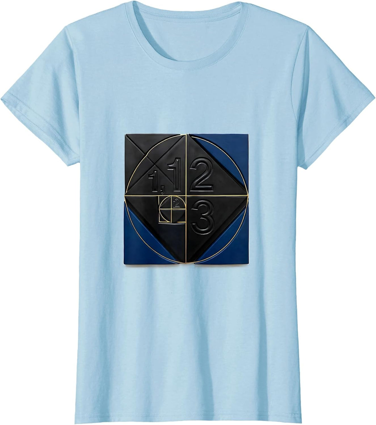 1, 1, 2, 3 Geometric Sacred Geometry Fibonacci Spiral Math T-Shirt - Baby Blue