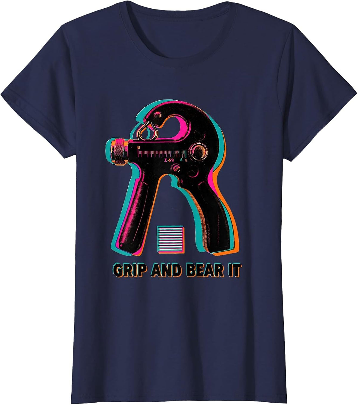 Women's Grip And Bear It Risograph PT OT Physical Therapist Humor T-Shirt - Navy Blue