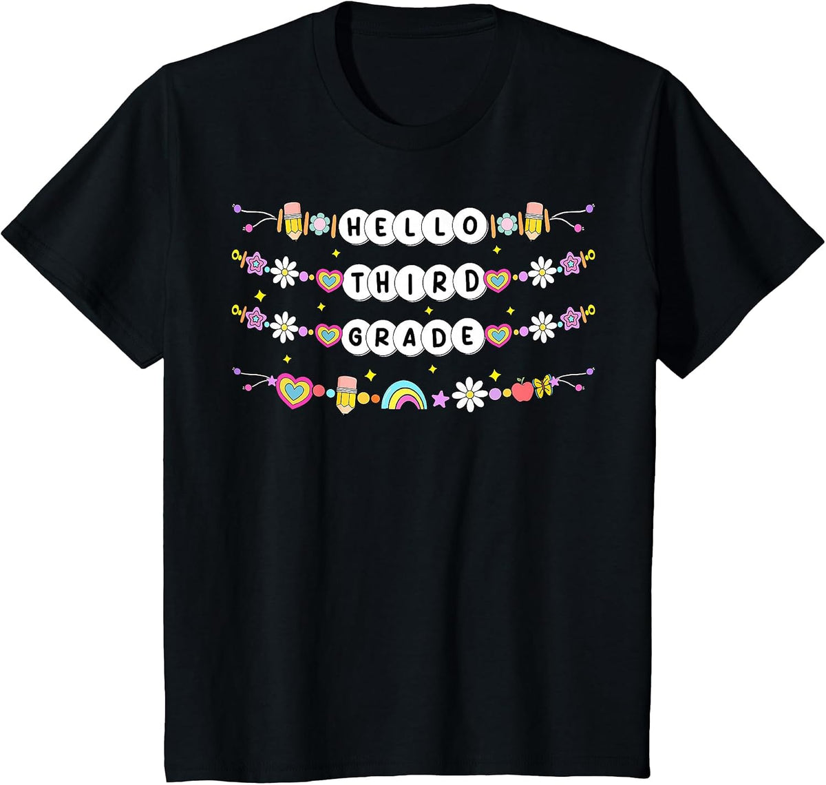Hello Third Grade Friendship Bracelets Back to School Kids T-Shirt - Black