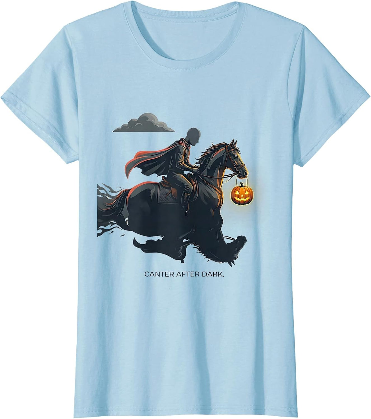 Canter After Dark Gothic Halloween Horse Lover Spooky T-Shirt - Baby Blue