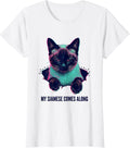 Women's My Siamese Comes Along Cute Siamese Cat Lover Gift T-Shirt - White