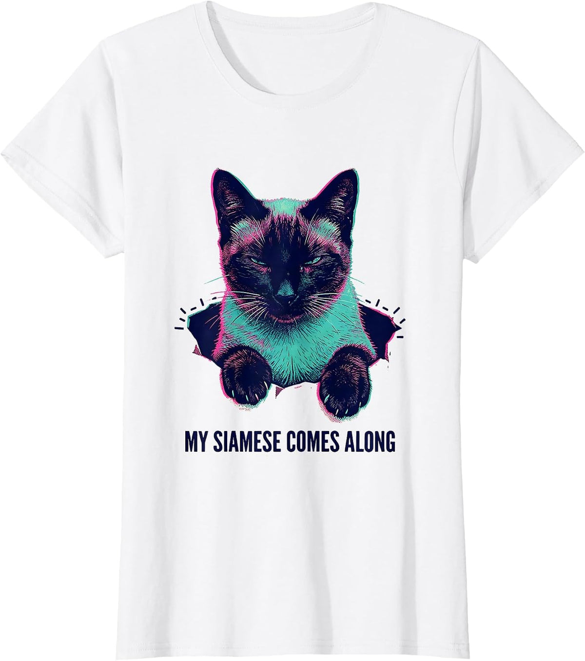 Women's My Siamese Comes Along Cute Siamese Cat Lover Gift T-Shirt - White